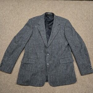 Harris Tweed Blazer Mens 42R Grey Herringbone Wool Sport Coat Vintage Academic
